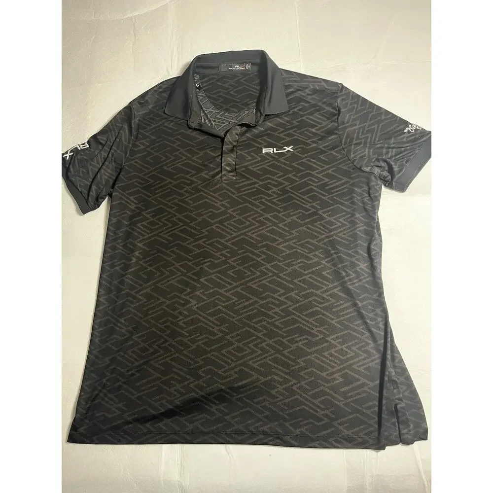 Ralph Lauren RLX Golf Polo Mens XL Black Pete Dye French Lick Geometric Shirt